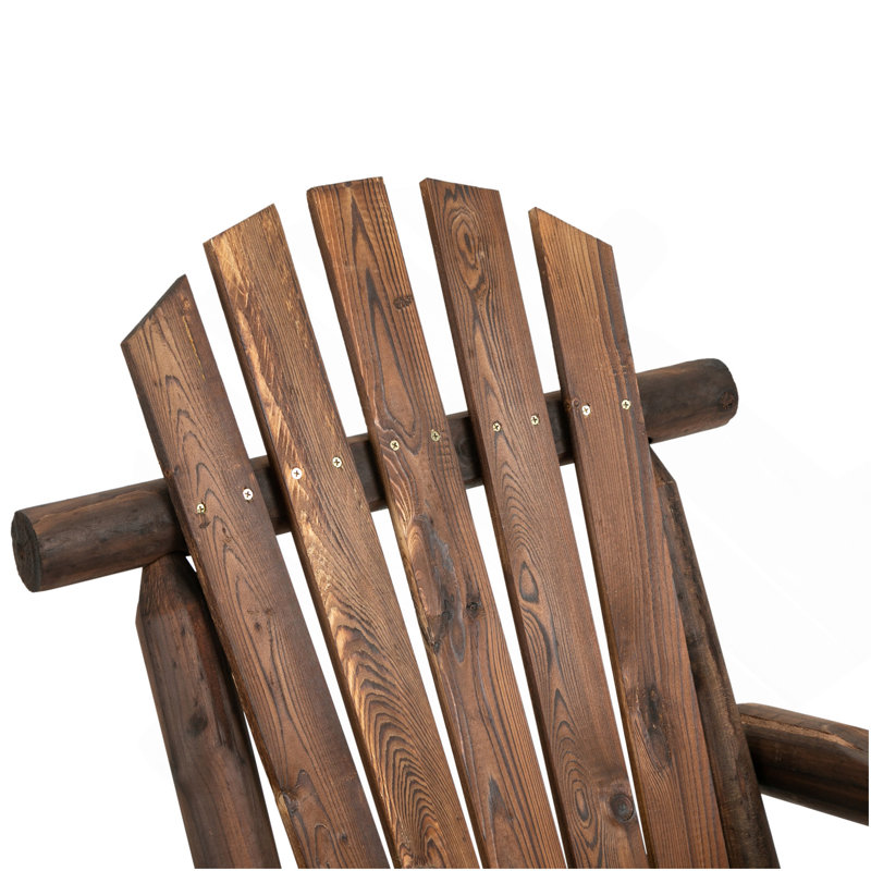 Outsunny Outdoor Wooden Rocking Chair, Single-Person Adirondack Rocking Patio Chair With Rustic High Back, Slatted Seat And Backrest For Indoor, Backyard, Garden, Carbonized