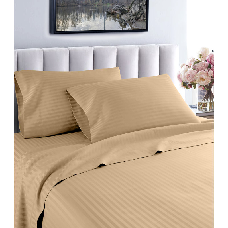 Twin Taupe 600 Thread Count Cotton Striped Sheet Set