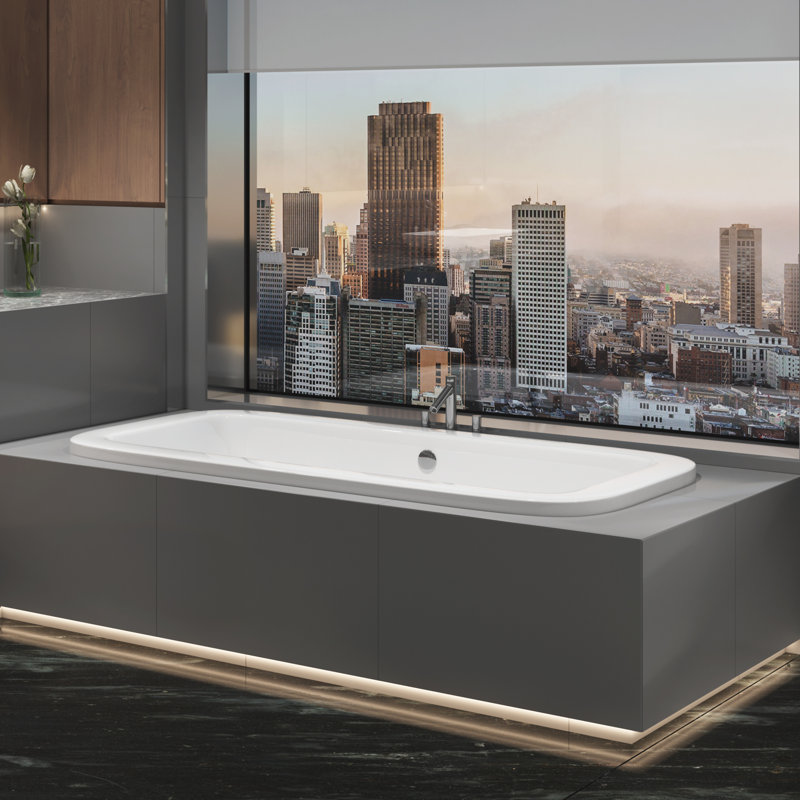 Pebble 72" x 36" Drop In Combination Acrylic Bathtub, Biscuit