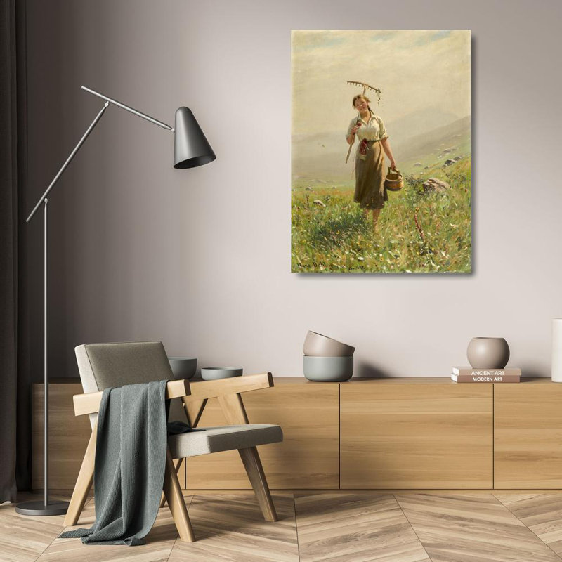 «A Young Woman in the Meadow» par Hans Dahl - Art mural sur toile tendue avec châssis