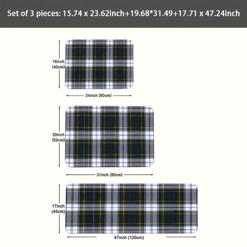 Tapis de cuisine 3 pièces Classic, Noir / blanc / jaune à carreaux