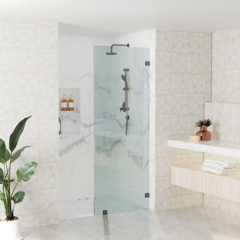 27"W x 76"H Fixed Frameless Shower Screen with 3/8" Clear Glass, Matte Black, 27"W x 76"H