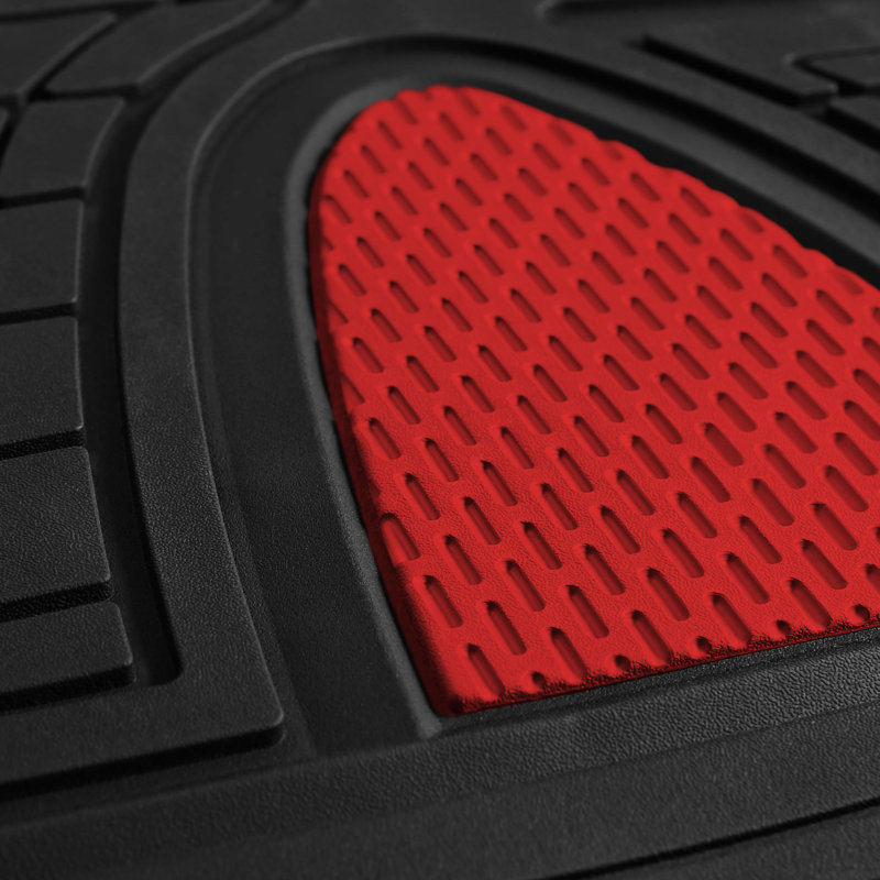 Premium Tall Channel Trimmable Non-Slip Rubber Floor Mats Full Set, Red