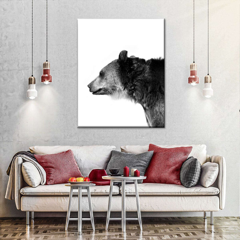 Tête d'ours monochrome, H 30 po x l 24 po x P 1,25 po
