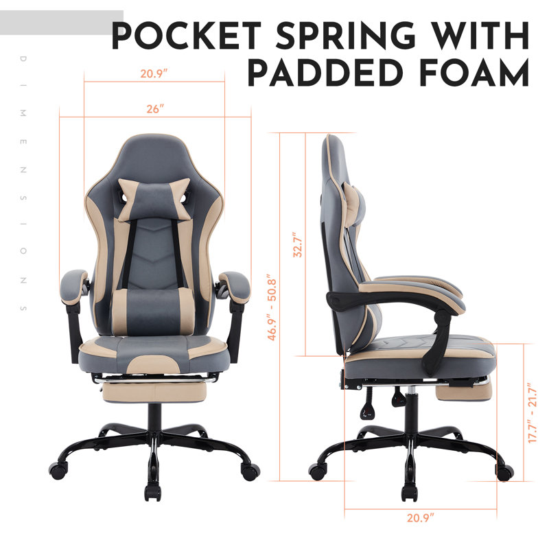 Fauteuil de jeu ergonomique avec repose-pieds et support lombaire de massage, siège de jeu vidéo pivotant pour adultes