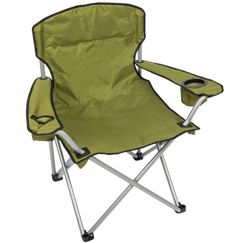 Camp & Go Heavy-Duty Folding Quad Outdoor Camping Chair, Portable Folding Camp Chair with Wide Seat, Cup Holders, and Carry Bag