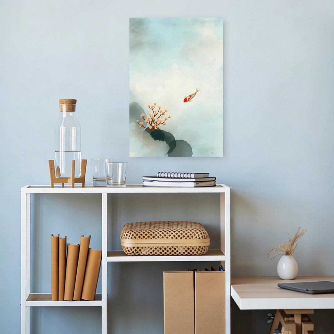 Serene Koi Blossom Elegant Minimalist Peaceful Cherry Fish Nature Flower Wall Art Print