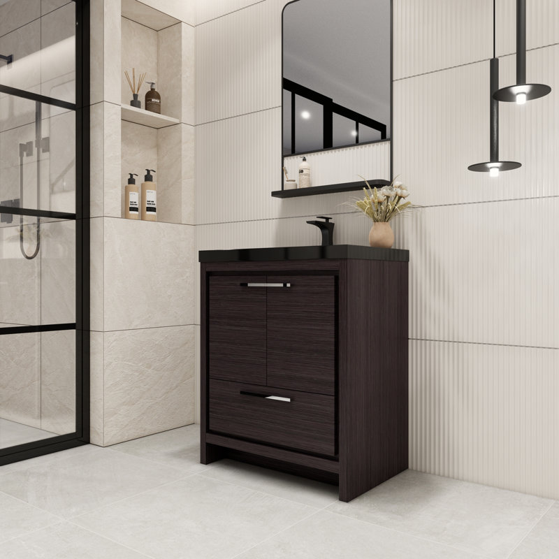 Enochville 30" Single Bathroom Vanity Set, Black Gray Oak