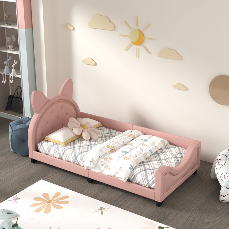 Kallel Vegan Leather Platform Bed, Pink