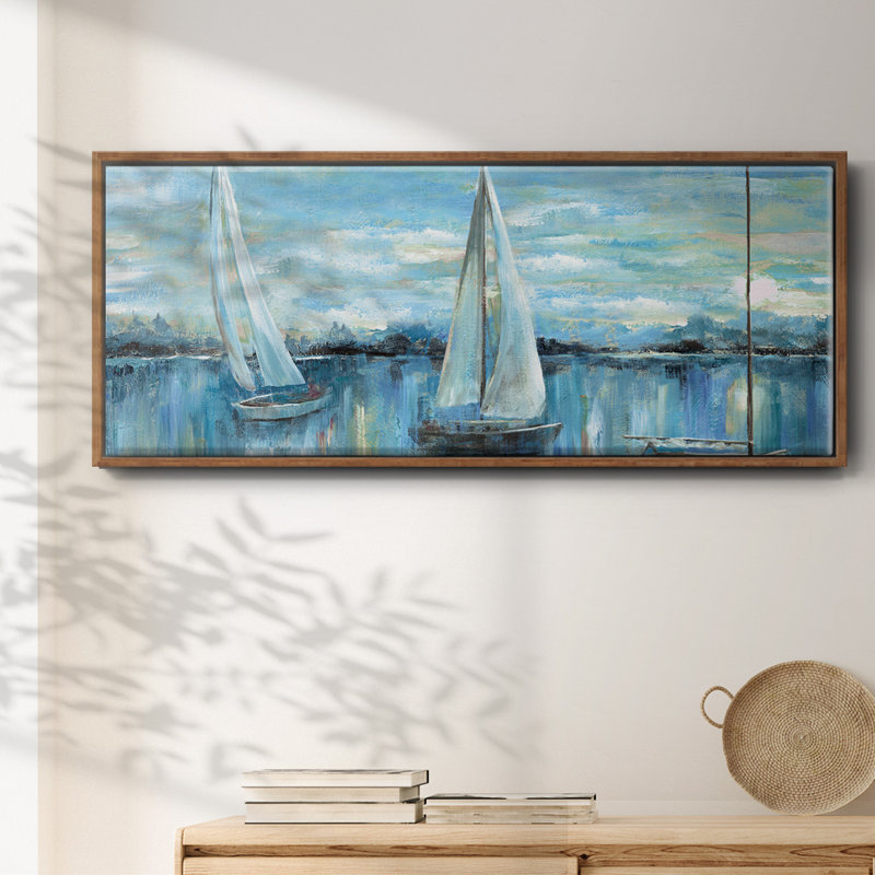 " Evening On The Bay ", Walnut Floater Framed Canvas, 24" H x 60" W x 1.5" D