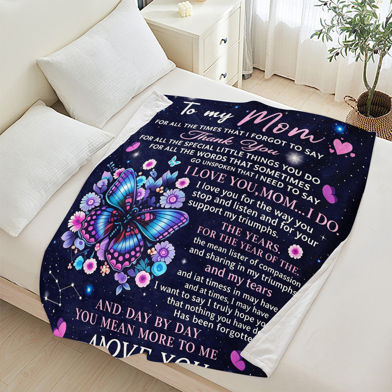 Couverture simple en flanelle de polyester JYK, L 60 po x l 80 po, Papillon rose, bleu marine