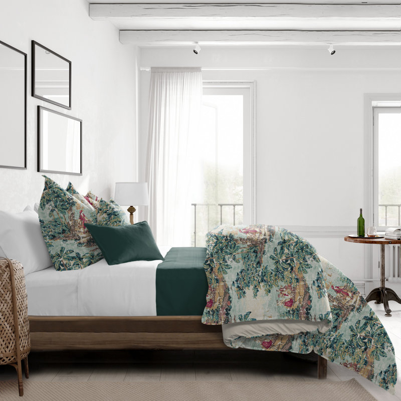 Couvre-lit en lin campagne française, Couvre-lit de très grande taille et 2 taies déco