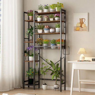 8-Tier Over The Toilet Storage With Side Rack, Over Toilet Storage Rack With Adjustable Shelf & Drain Basket, Freestanding Bathroom Organizer For Balcony, Laundry (Vintage Brown)