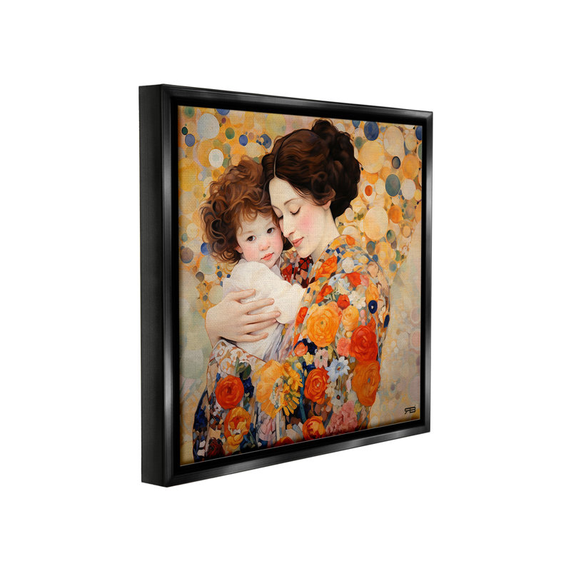 "Floral Mother & Baby Floater Frame" par RB sur toile, H 18 po x l 18 po, Cadre flottant noir de jais
