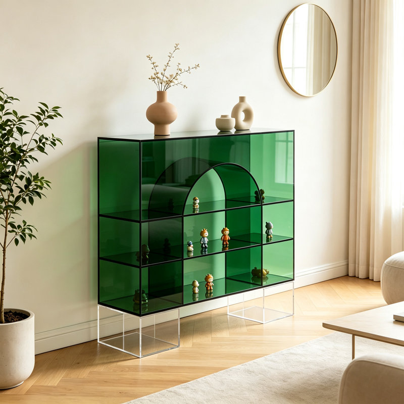 Console moderne en acrylique vert, H 47,24 po x l 31,5 po x P 11,81 po