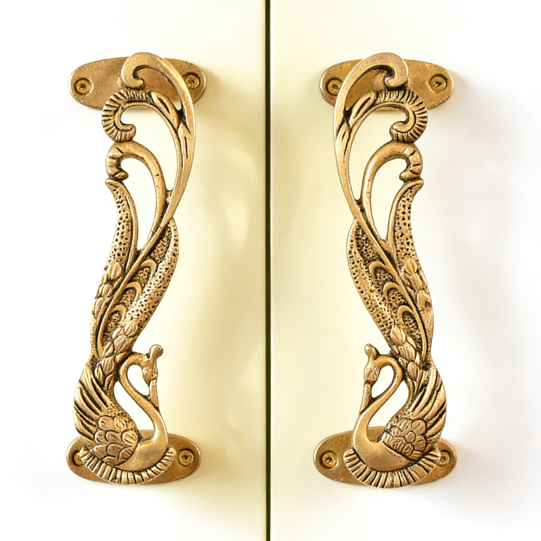 Babiru Handmade Peacock Decorative Door Handles, Solid Brass Cabinet