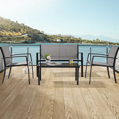 Winston Porter 4-Piece Outdoor Conversation Set, All-Weather PVC-Coated Polyester Armchair Sets For Deck, Yard And Patio