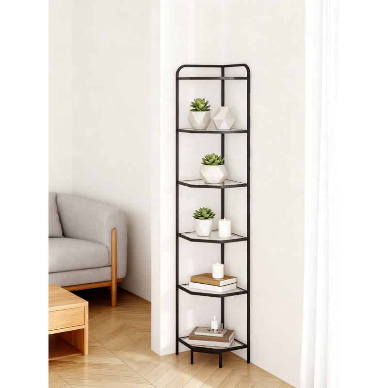 6-Tier Corner Shelf With Tempered Glass, Modern Space-Saving Storage Organizer For Living Room, Bathroom, Kitchen And Office