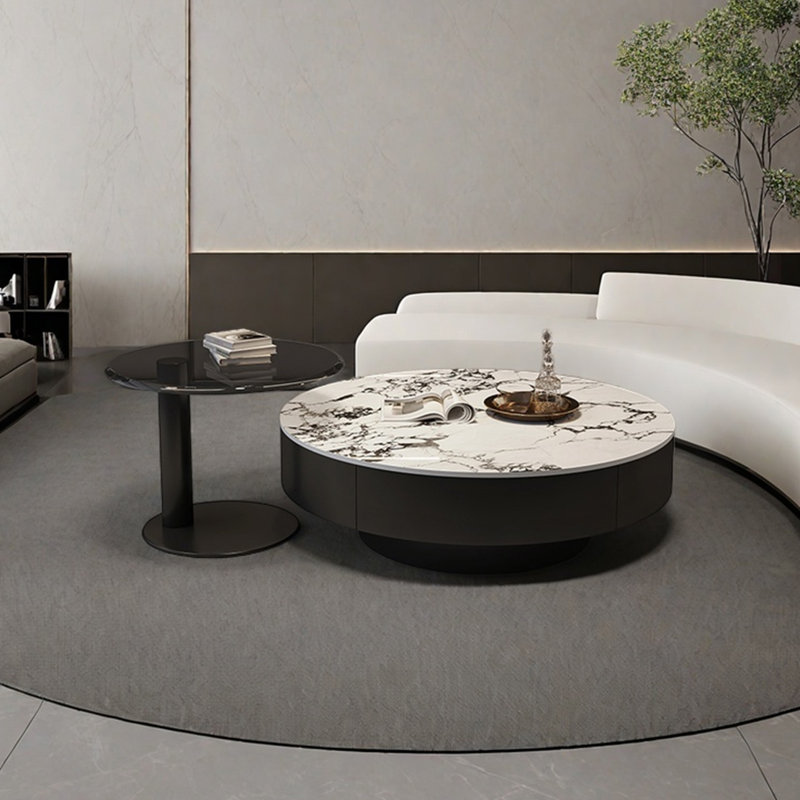 Light luxury round rock table, 13.8" H x 31.5" L x 31.5" W