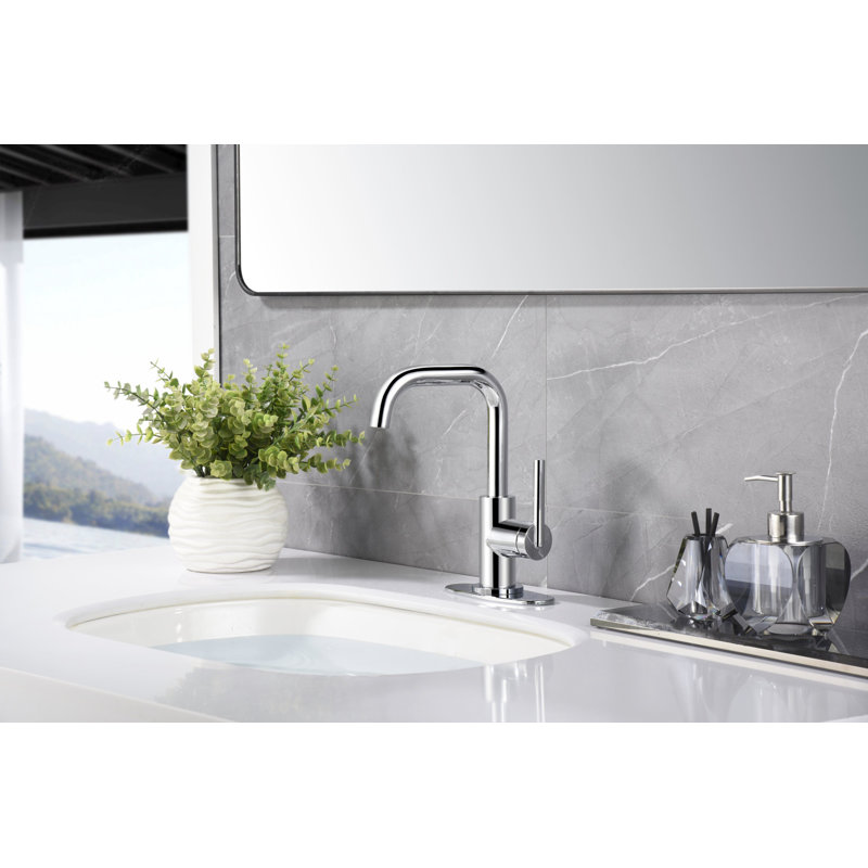 Kree Collection Single-Handle Deck-Mount Mid-Arc Lavatory Bathroom Sink Faucet with Drain Assembly - Chrome Polished