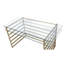 Bureau rectangulaire avec plateau en verre transparent, base de traîneau en métal de finition or antique, compartiment de rangement trempé de 12 mm