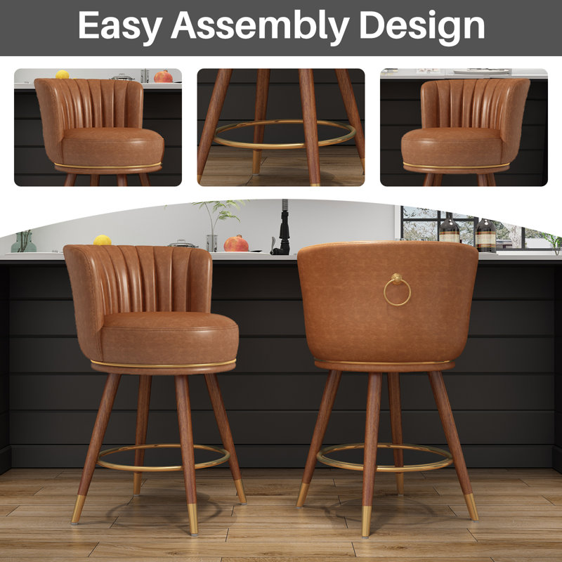 Anneli Swivel 24'' Swivel Counter Height Bar Stools Counter Stools for Kitchen Island, 4, Brown