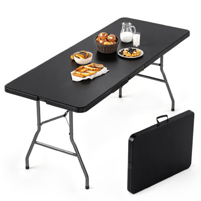 6 FT. Plastic Folding Table with Handle, Portable Picnic Table for Outdoor and Indoor, Black