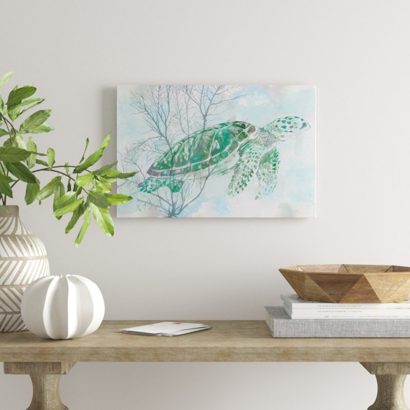 «Sea Turtle I», reproduction de peinture à l'aquarelle, H 18 po x l 27 po x 1,5 po, Toile tendue