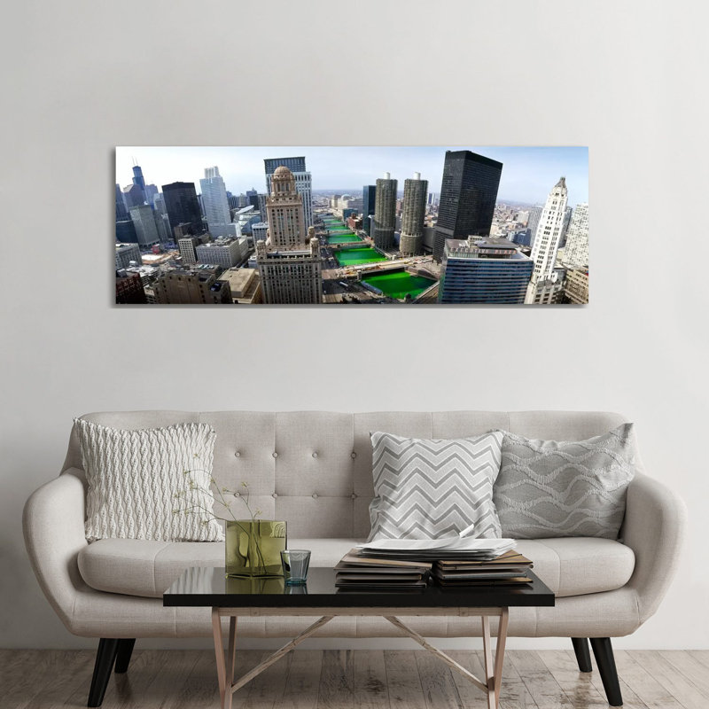 St. PAtrick's Day Chicago IL USA 1 Piece Wrapped Canvas Panoramic Wall Art, 182.88 cm H x 60.96 cm W