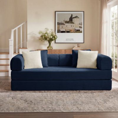 79"W Boneless Convertible Sleeper Sofa Bed with 4 Pillows, Corduroy Folding Mattress Couch, Removable & Washable Cover, Compression Lounge Sofa Couch for Living Room Small Spaces