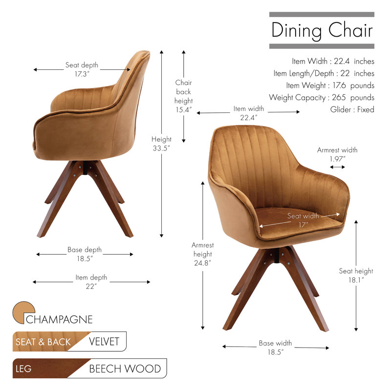 Fauteuil pivotant rembourré en velours, Champagne