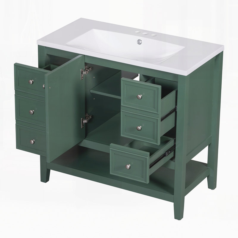 Meuble-lavabo 36 po avec lavabo, une armoire et trois tiroirs, Vert