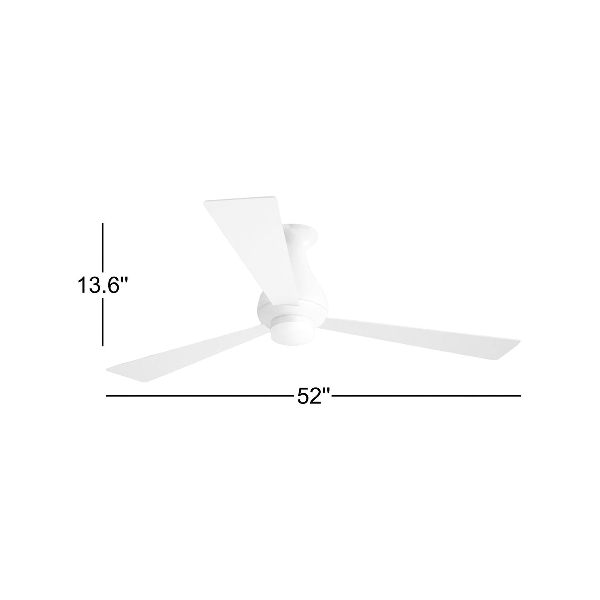 52'' 3 Blade Ceiling Fan with LED Light Kit, Fan Speed and Light Control (2-wire), White, Gloss White
