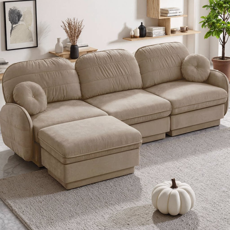 Canapé modulaire surdimensionné en L Chenille CloudHaven, Light Coffee