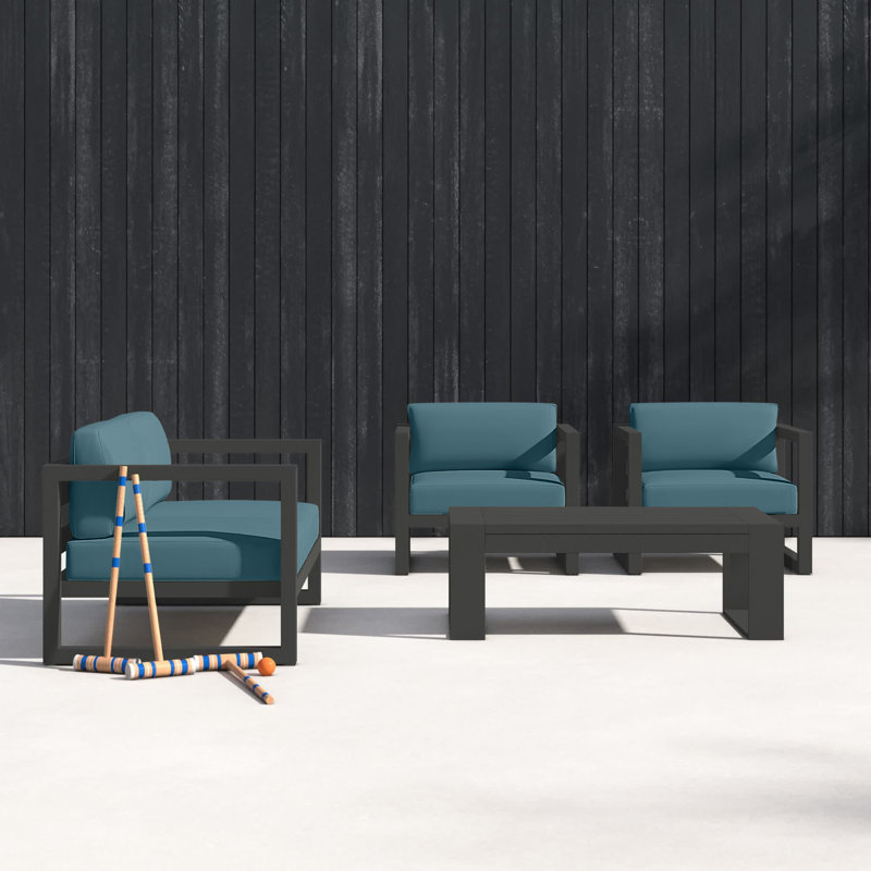 Smith 4 Piece Sofa Seating Group with Sunbrella® Cushions, Canvas Henna Sunbrella® Canvas, Slate