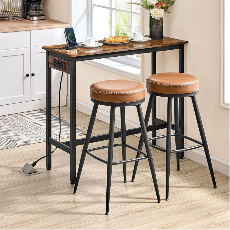 Narrow Long Kitchen Dining Table with Charging Station, 35.40" H x 39.40" W x 15.70" D