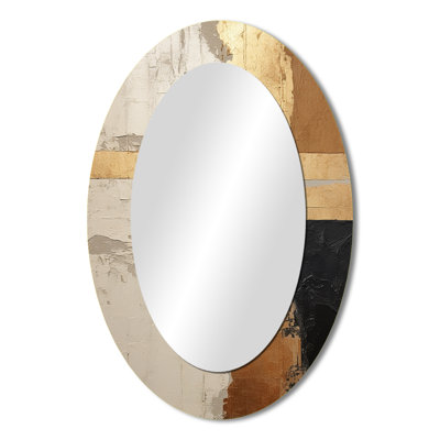 Abstract Beige Gold Road Collage IV - Abstract Oval Decorative Mirror On Metal