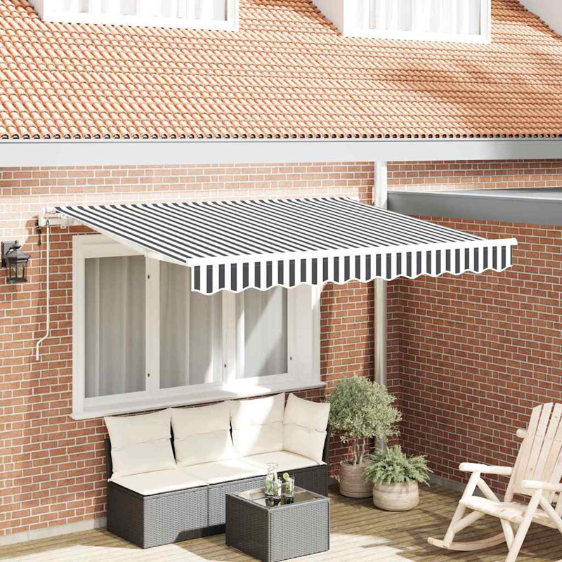 Brayden Studio 200cm D Retractable Door / Window Awning, Black/White/White, 350 cm W x 200 cm D