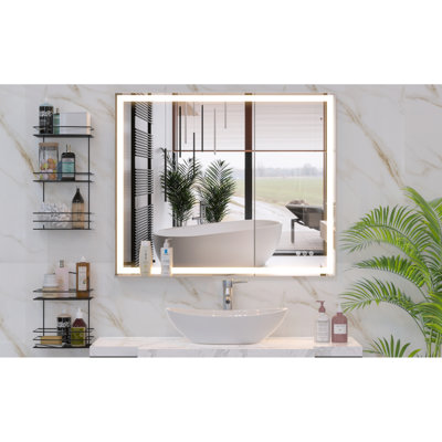 30x36 Inch Bathroom Led Mirror - Wall Mounted, Fog, Leak Strip, Smart With Touch Button, Horizontal/vertical Hang, Fashionable