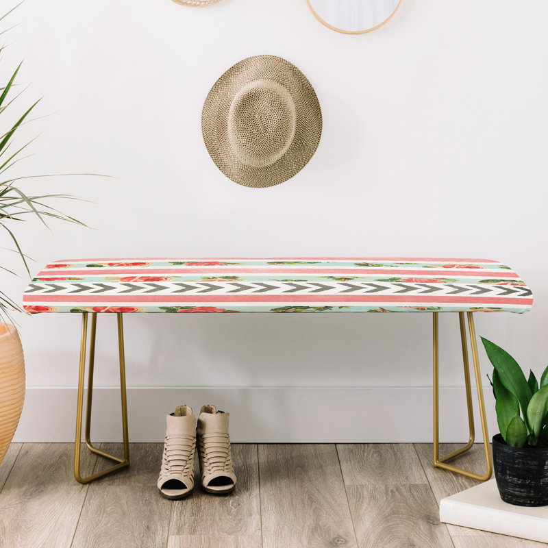 Upholstered Bench, Red/Green/Gray/Floral