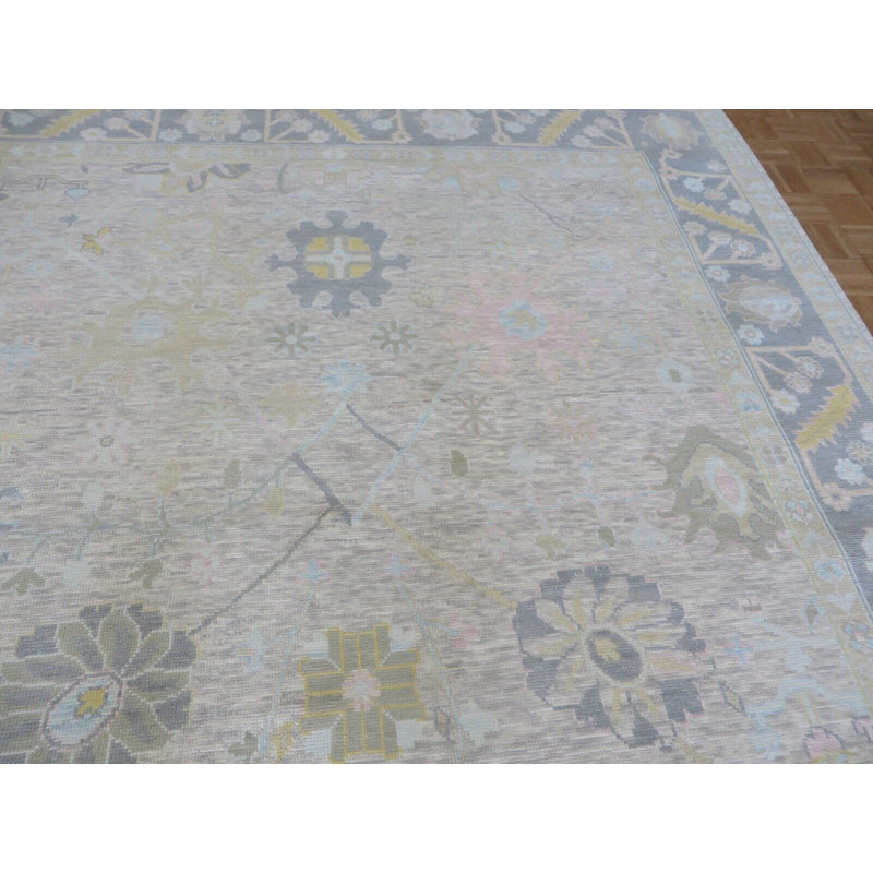 Tapis oriental moderne gris noué à la main 9 x 12 G14822
