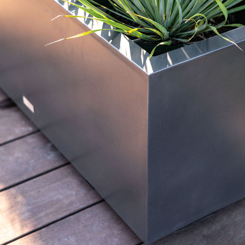 Metallic Series Handmade Metal Planter Box, Grey, 16.25" H x 60" W x 15" D