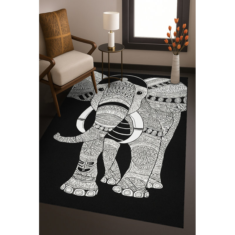 Tapis tissé noir Mosso, 2 pi 6 po x 4 pi 11 po