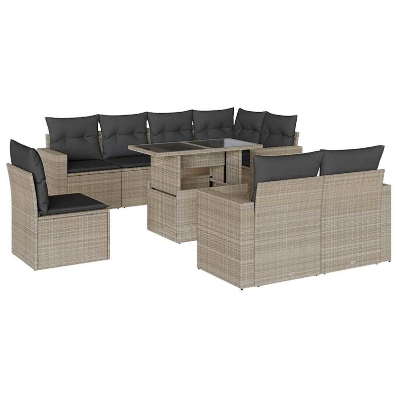  Ensemble de canapé de jardin modulaire PE rotin gris clair