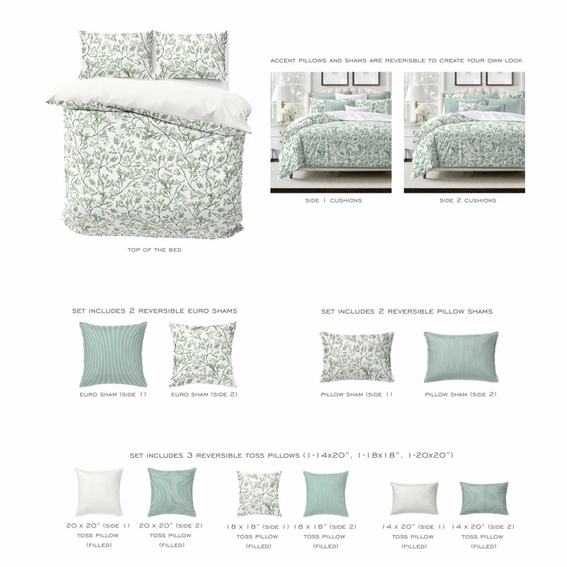 Tinsley Ivy Cotton Duvet Cover Set, California King Duvet Cover + 7 Additional Pieces