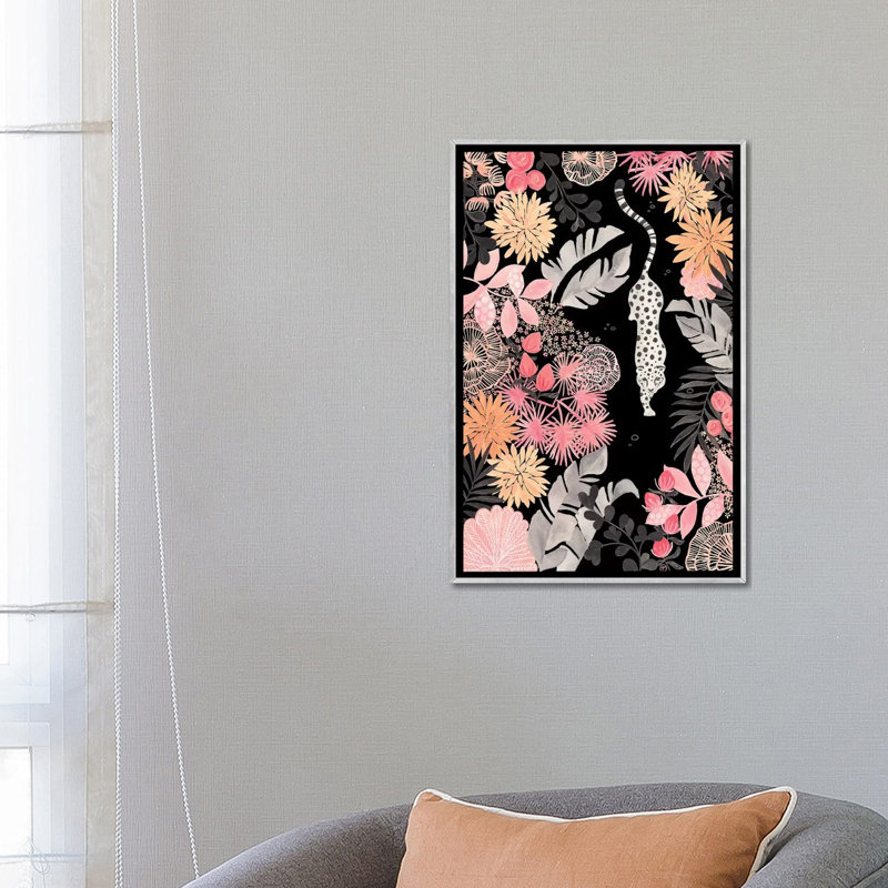 Art de pédoncule leopard, H 26 po x l 18 po x P 1,5 po, Toile avec cadre argenté