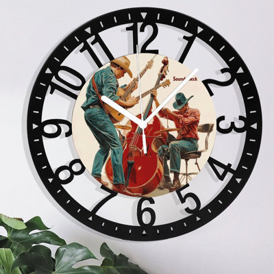 Horloge murale en métal pour le salon - Musiques de cowboy Soundcheckk de 10 po jouant sans bruit, fonctionnant à piles, horloges antiques pour maison de campagne, chambre à coucher, cuisine - chiffres arabes