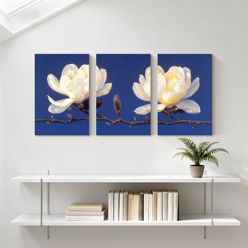 Fleurs de magnolia sur fond, ensemble de 3 impressions d'art sur toile, H 18 po x l 36 po