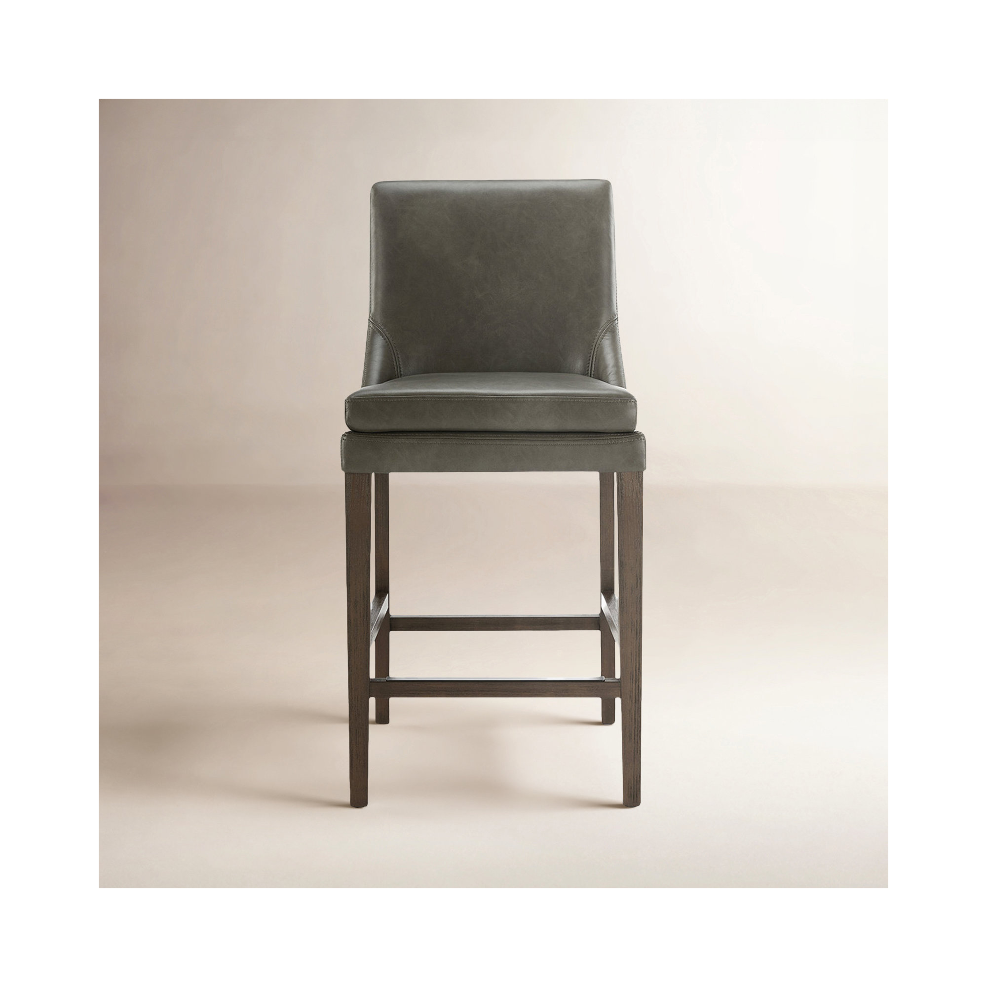 Niara Upholstered Leather Counter & Bar Stool, Copley Slate Faux Leather/Brown, Counter Stool (26” Seat Height)