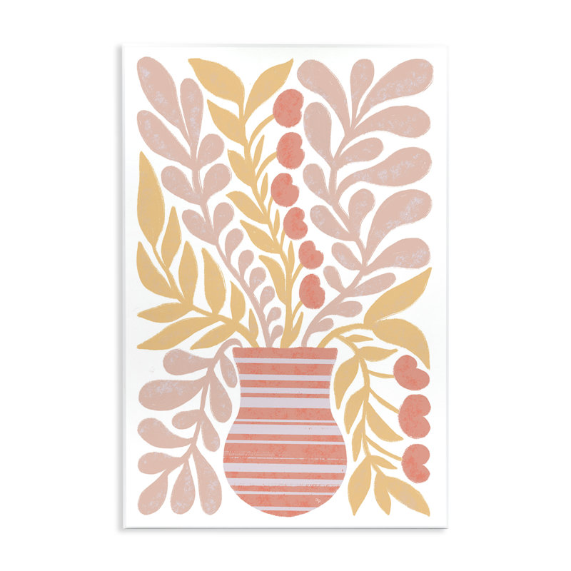 Art mural, vase, plante orange et rose Minimal, par Martina Pavlova, H 15 po x l 10 po